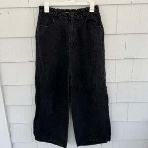 Pas de Calais Linen Wide Leg Elastic Waist Pants Charcoal Black size 36